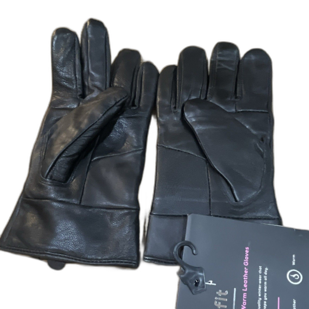 fit Genuine Leather Insulated Lined Gloves Black L/XL Women Zipper Button #3
